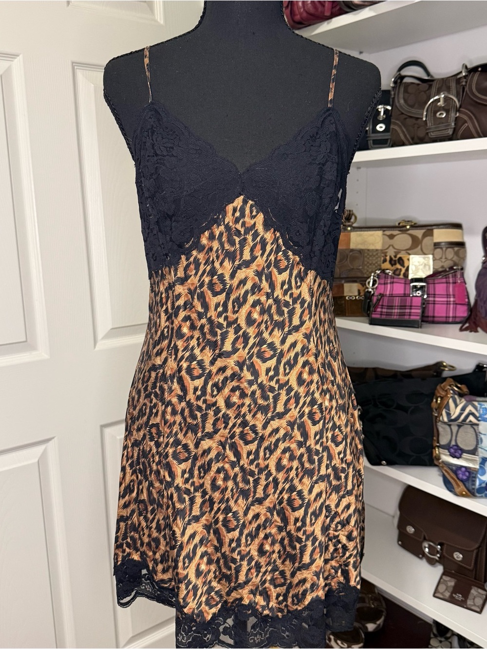 Victoria's Secret Black and Brown Leopard Silk Slip